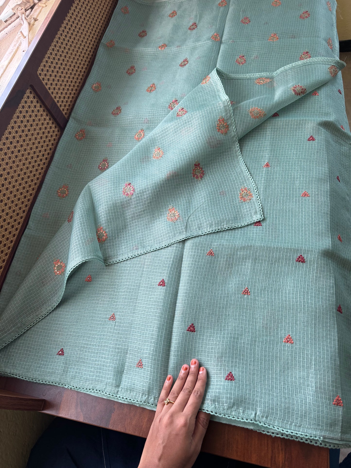 Embroidered Silky Kota Saree - Sea Green