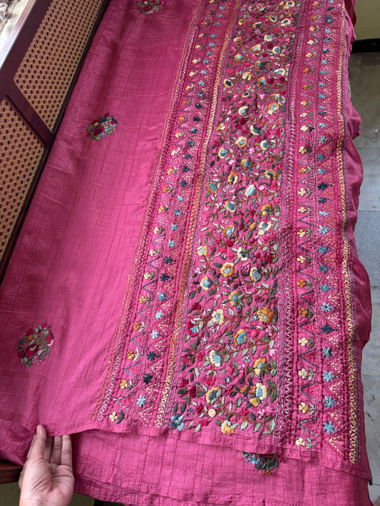 Premium Tussar Blend Saree with Handwork - Pink
