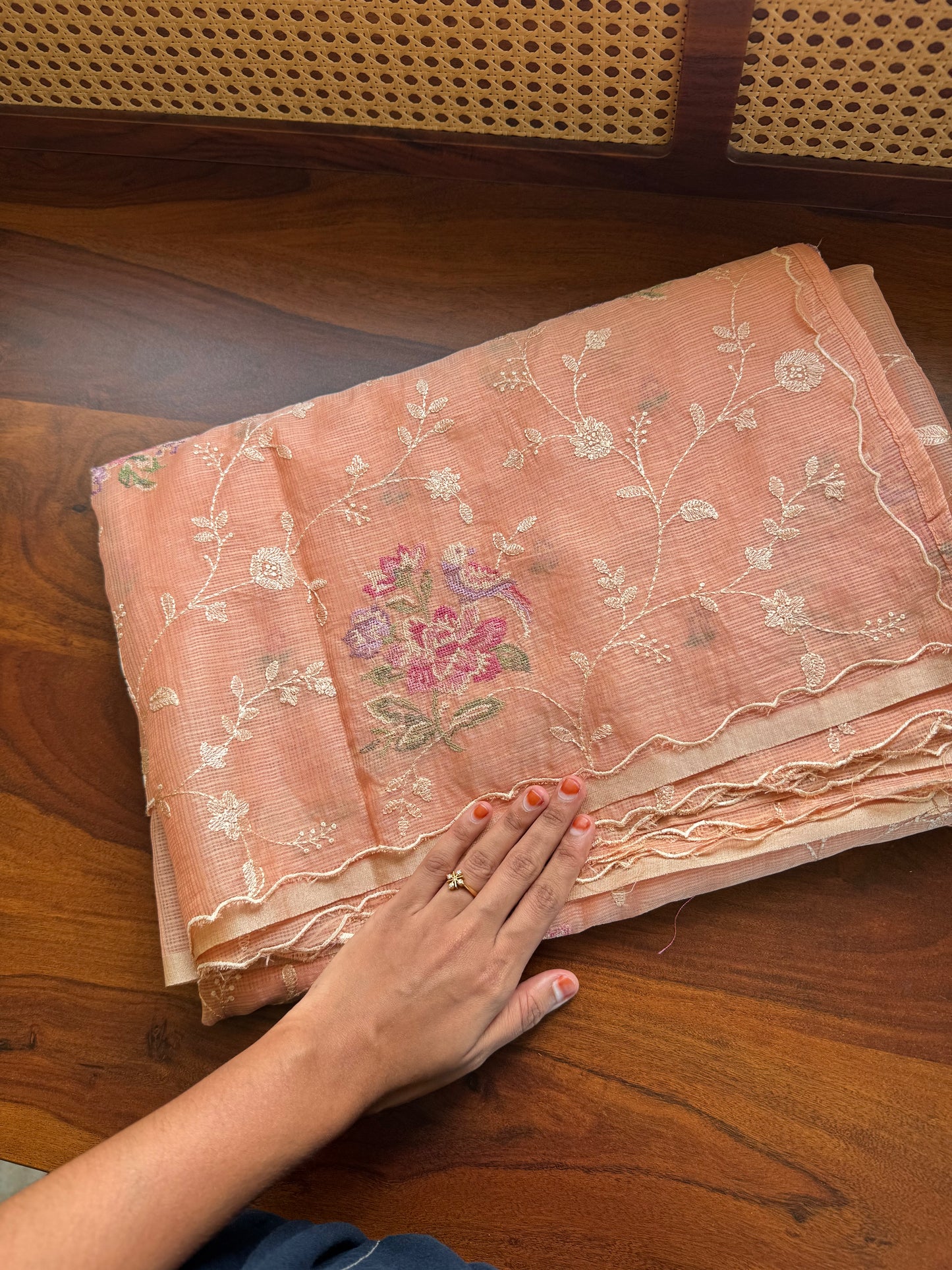 Embroidered Soft Kota Saree - Peach