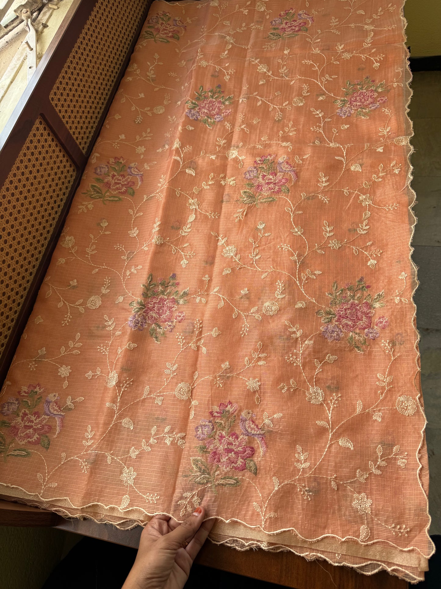 Embroidered Soft Kota Saree - Peach