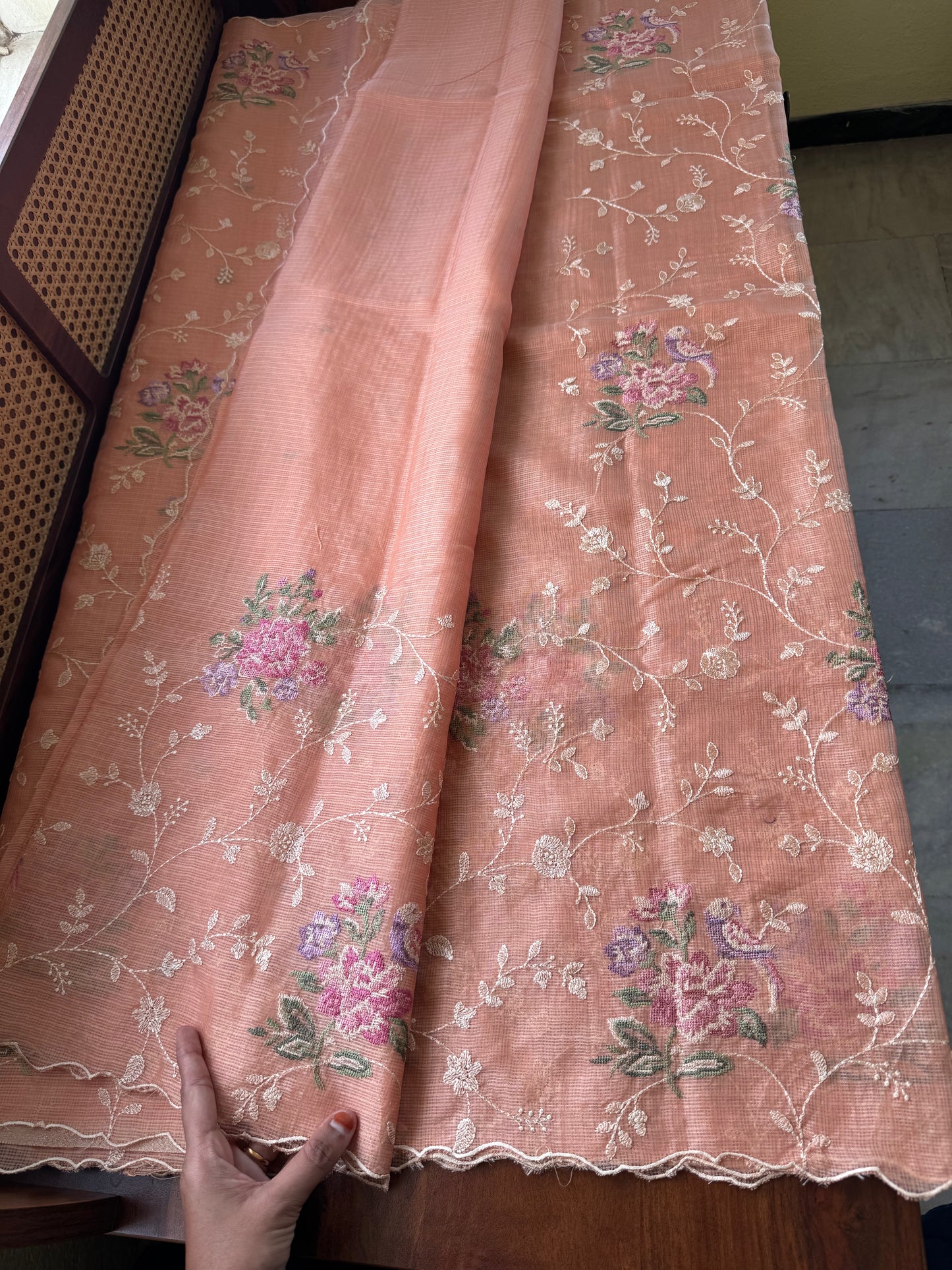 Embroidered Soft Kota Saree - Peach