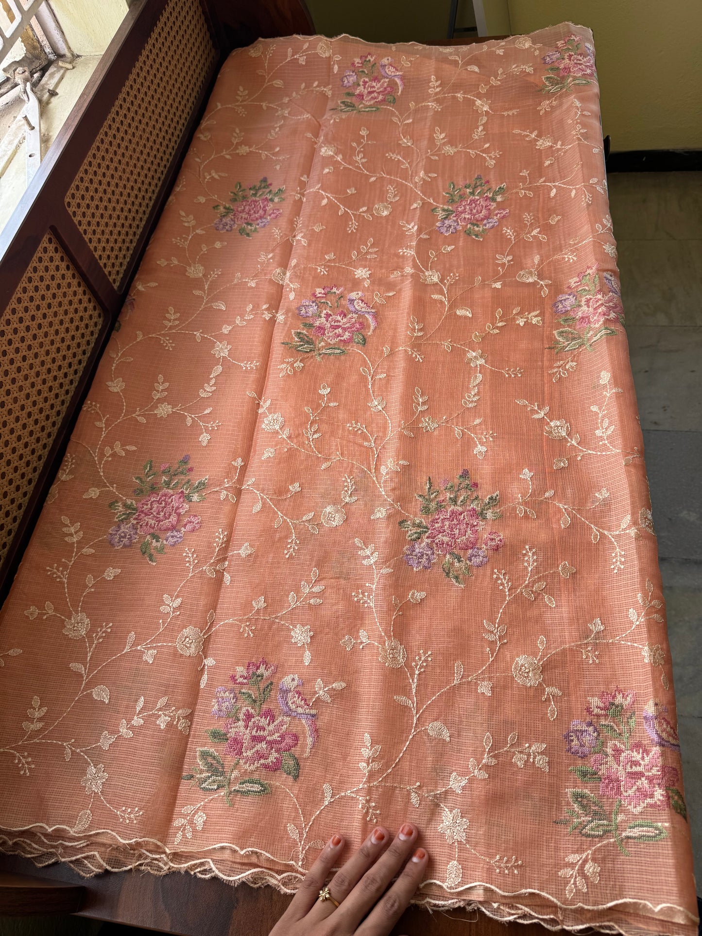 Embroidered Soft Kota Saree - Peach