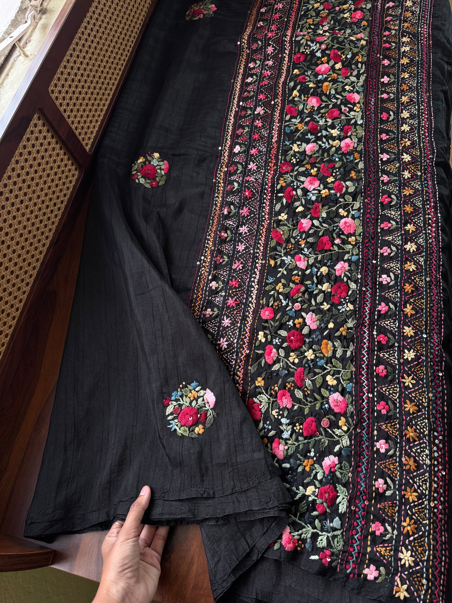 Premium Tussar Blend Saree with Handwork - Black
