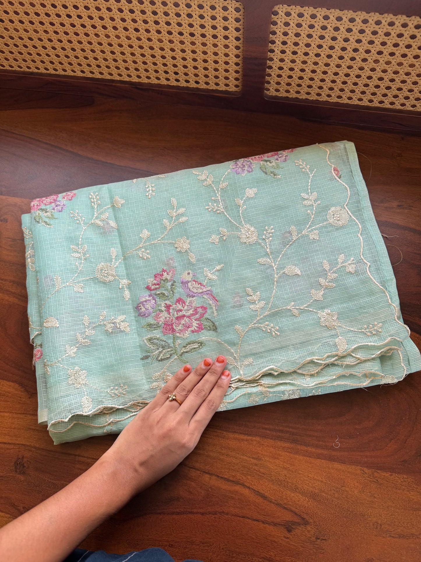 Embroidered Soft Kota Saree - Sea Green