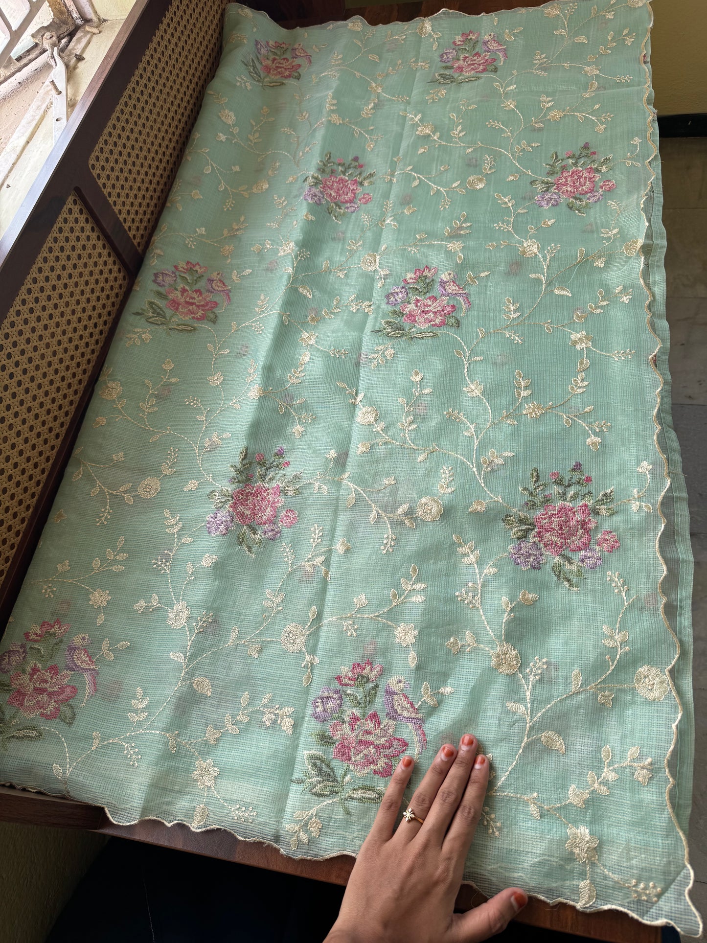 Embroidered Soft Kota Saree - Sea Green