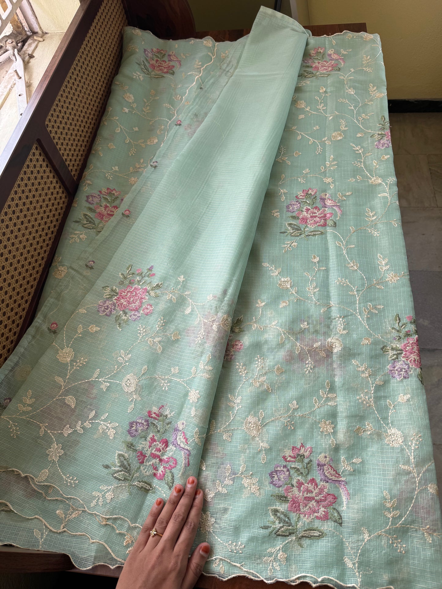 Embroidered Soft Kota Saree - Sea Green