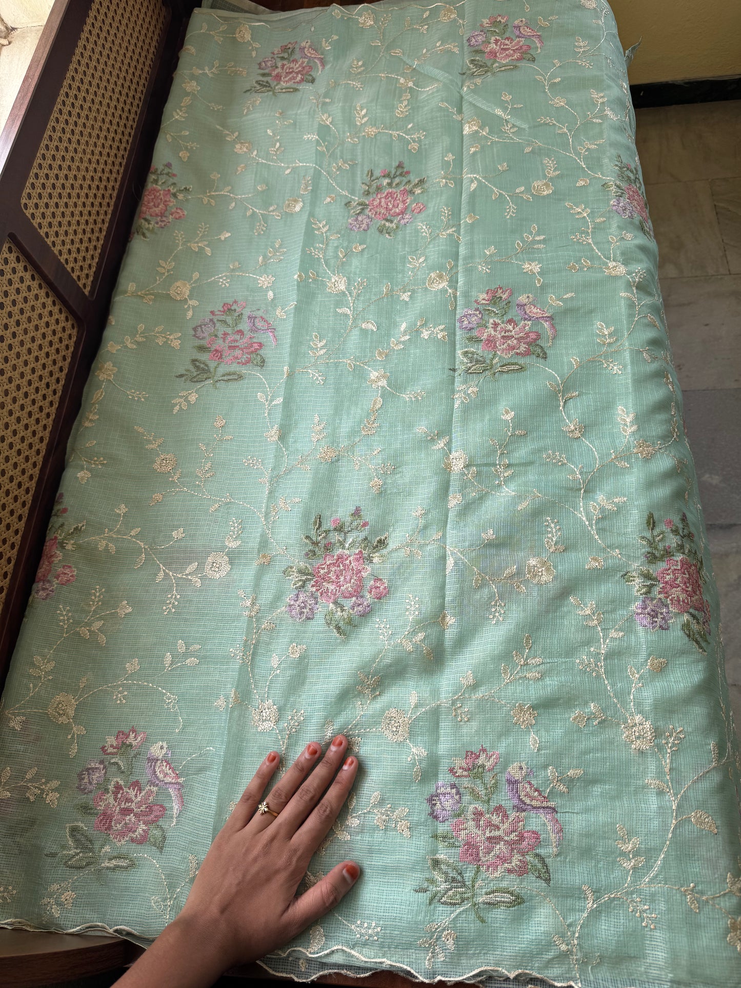 Embroidered Soft Kota Saree - Sea Green