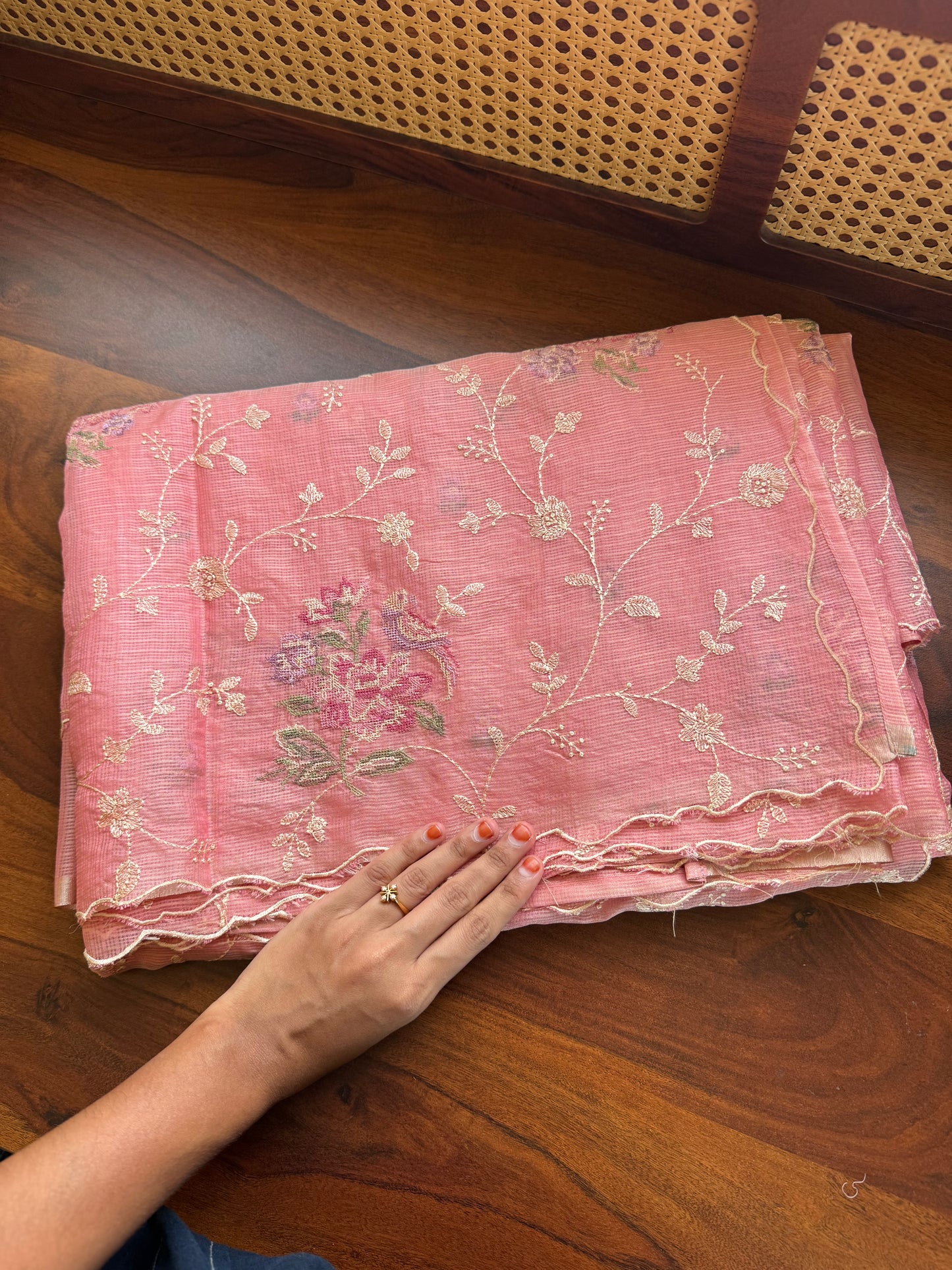 Embroidered Soft Kota Saree - Pink