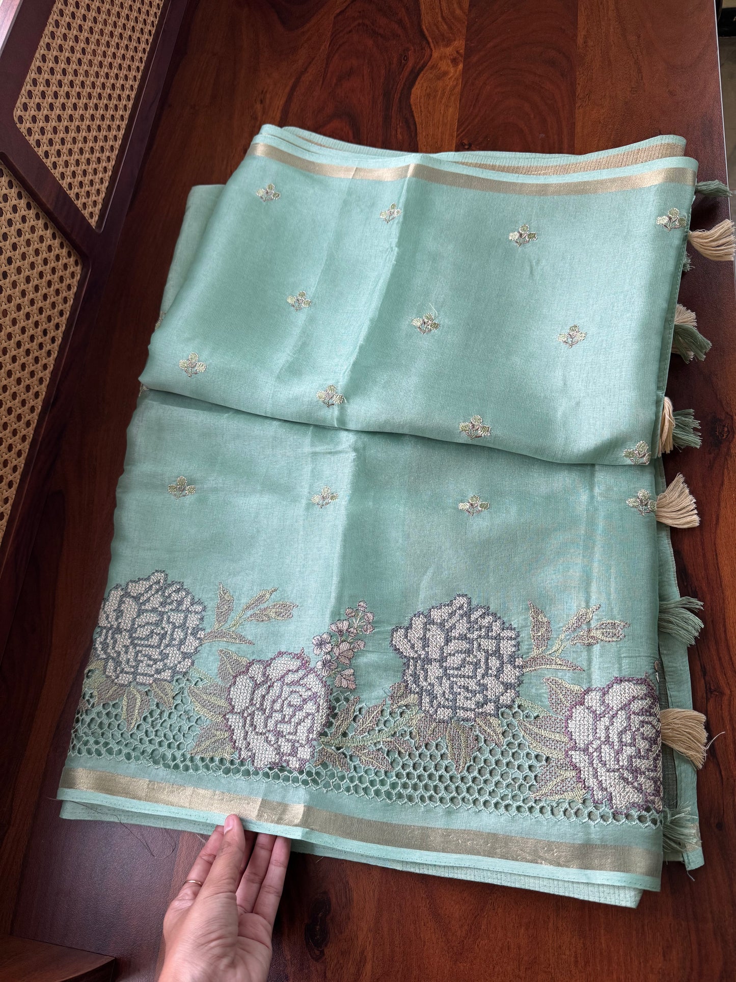 Mul Chanderi Tissue Saree - Green