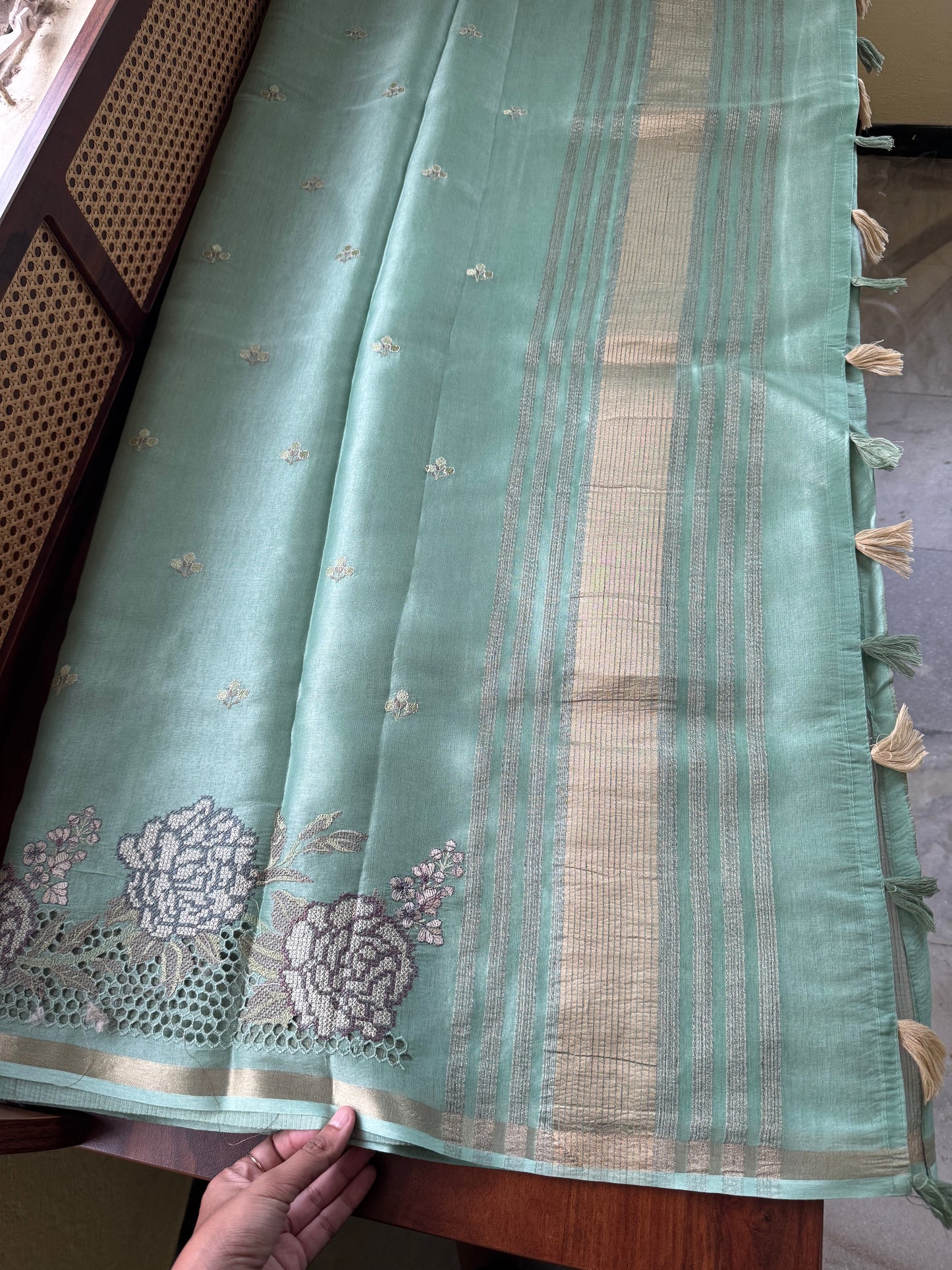 Mul Chanderi Tissue Saree - Green