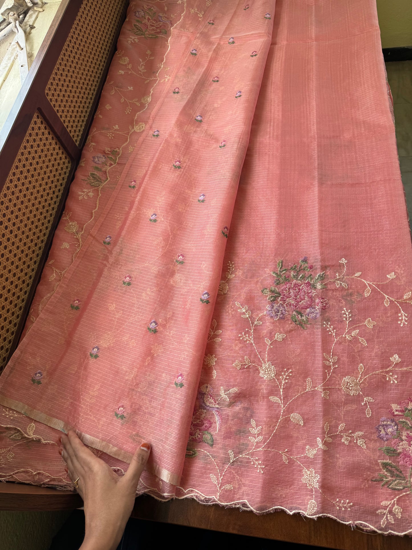 Embroidered Soft Kota Saree - Pink