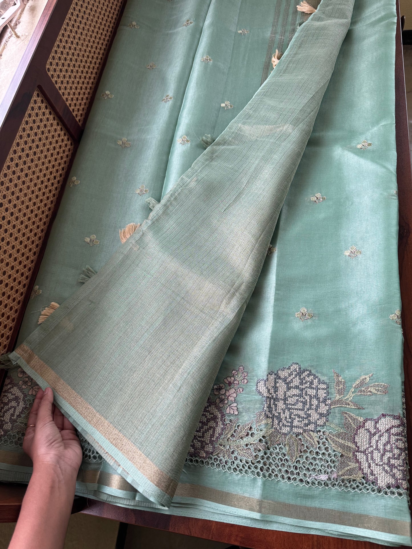 Mul Chanderi Tissue Saree - Green