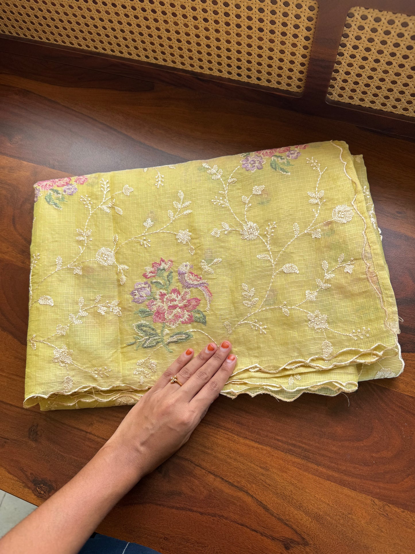 Embroidered Soft Kota Saree - Lime Green