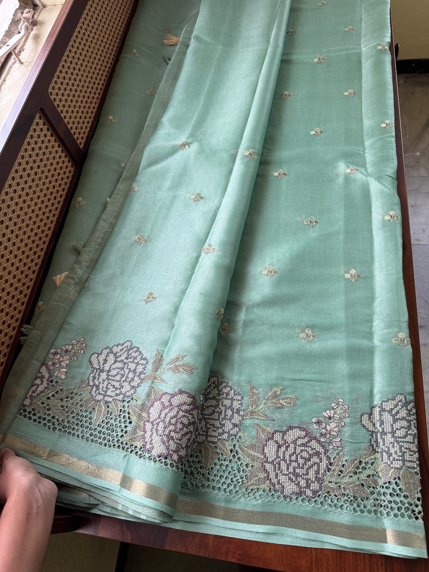 Mul Chanderi Tissue Saree - Green