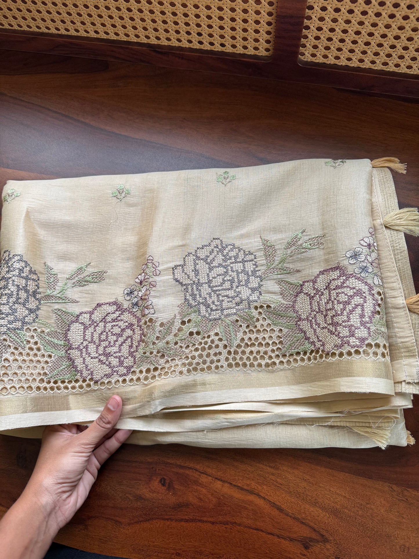 Mul Chanderi Tissue Saree - Golden Beige
