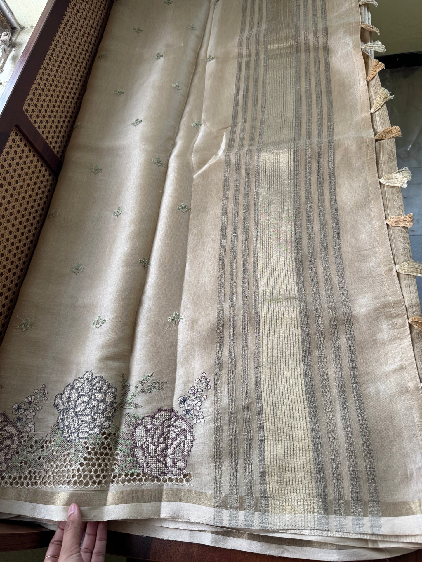 Mul Chanderi Tissue Saree - Golden Beige