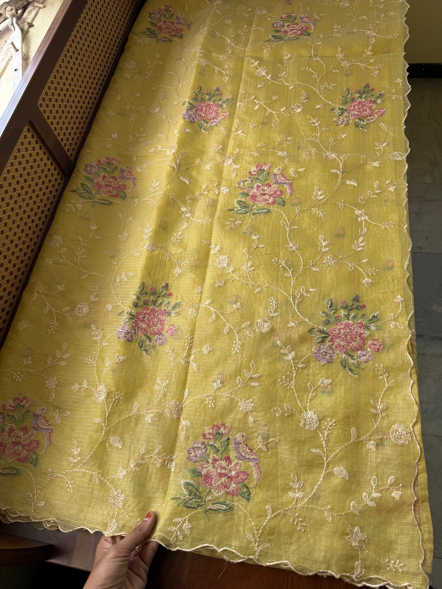 Embroidered Soft Kota Saree - Lime Green