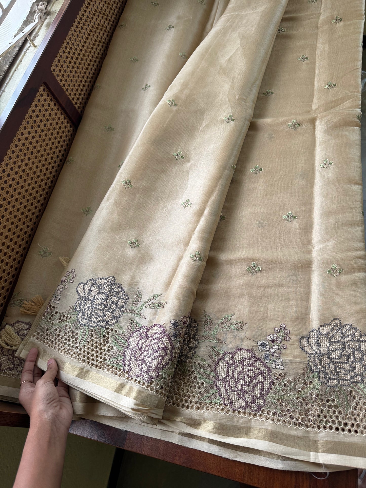 Mul Chanderi Tissue Saree - Golden Beige