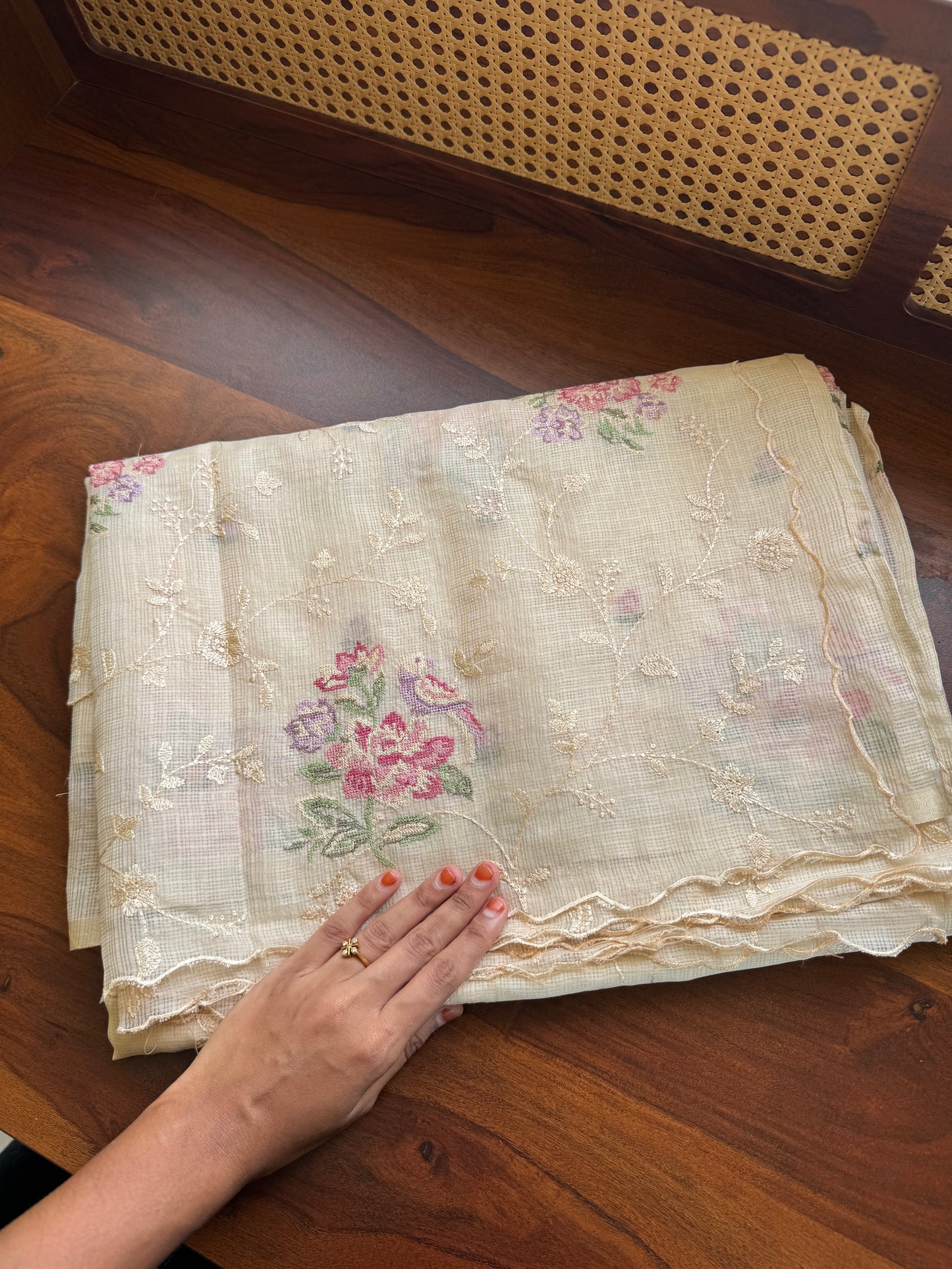 Embroidered Soft Kota Saree - Cream