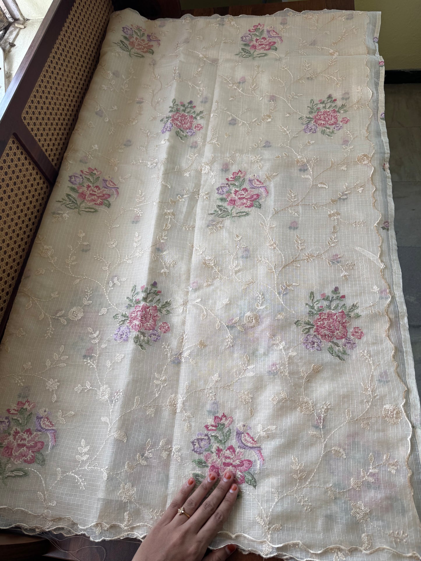 Embroidered Soft Kota Saree - Cream