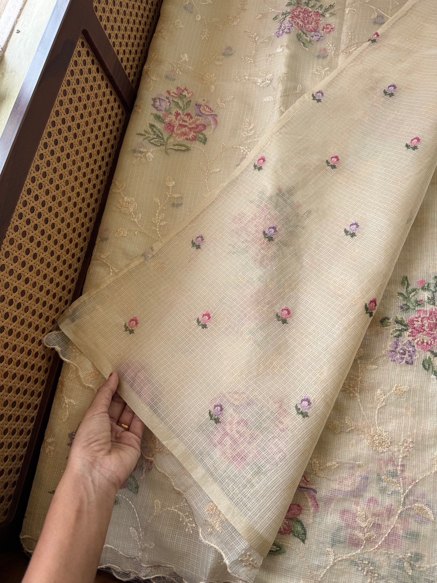 Embroidered Soft Kota Saree - Cream