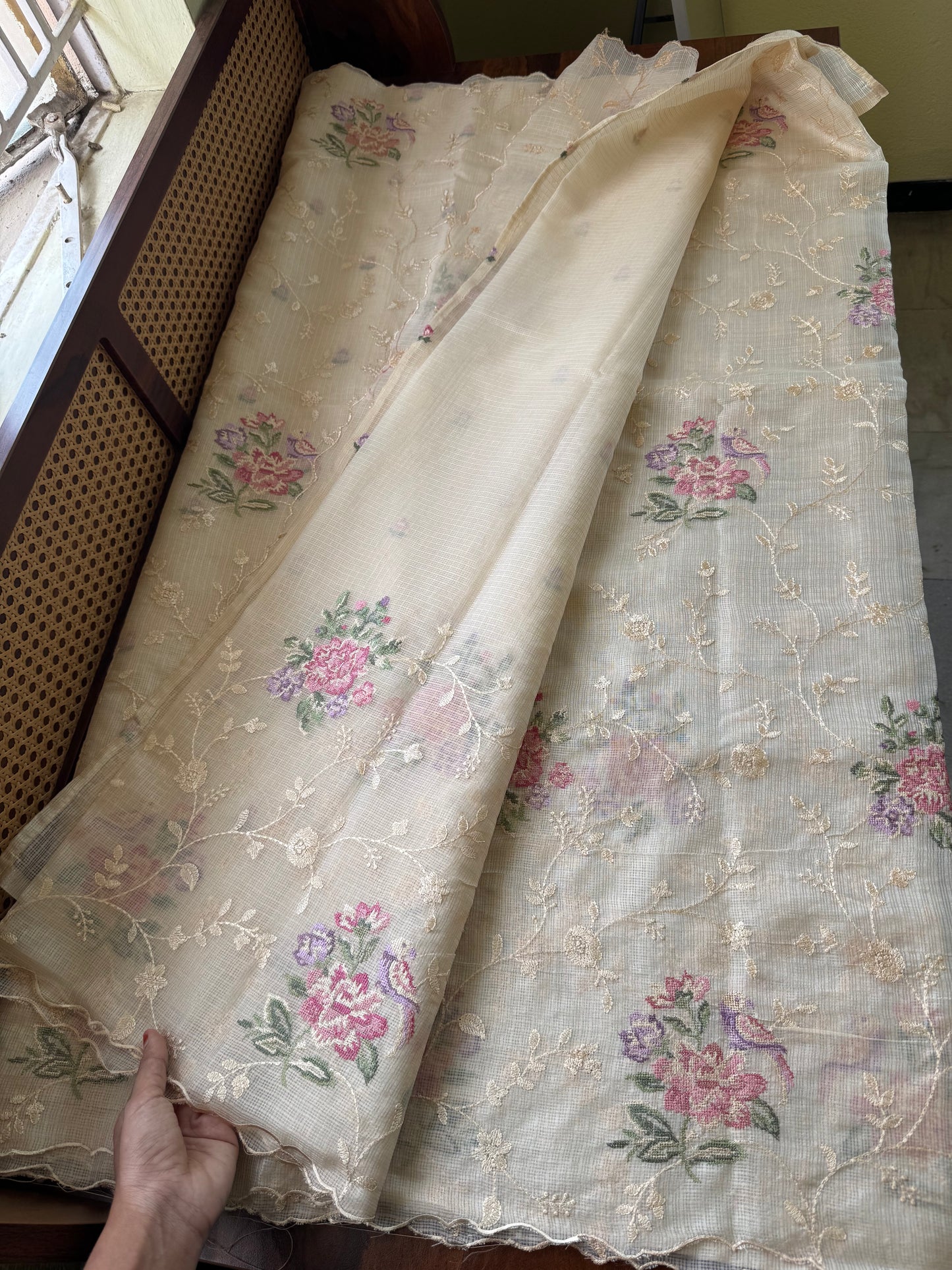 Embroidered Soft Kota Saree - Cream