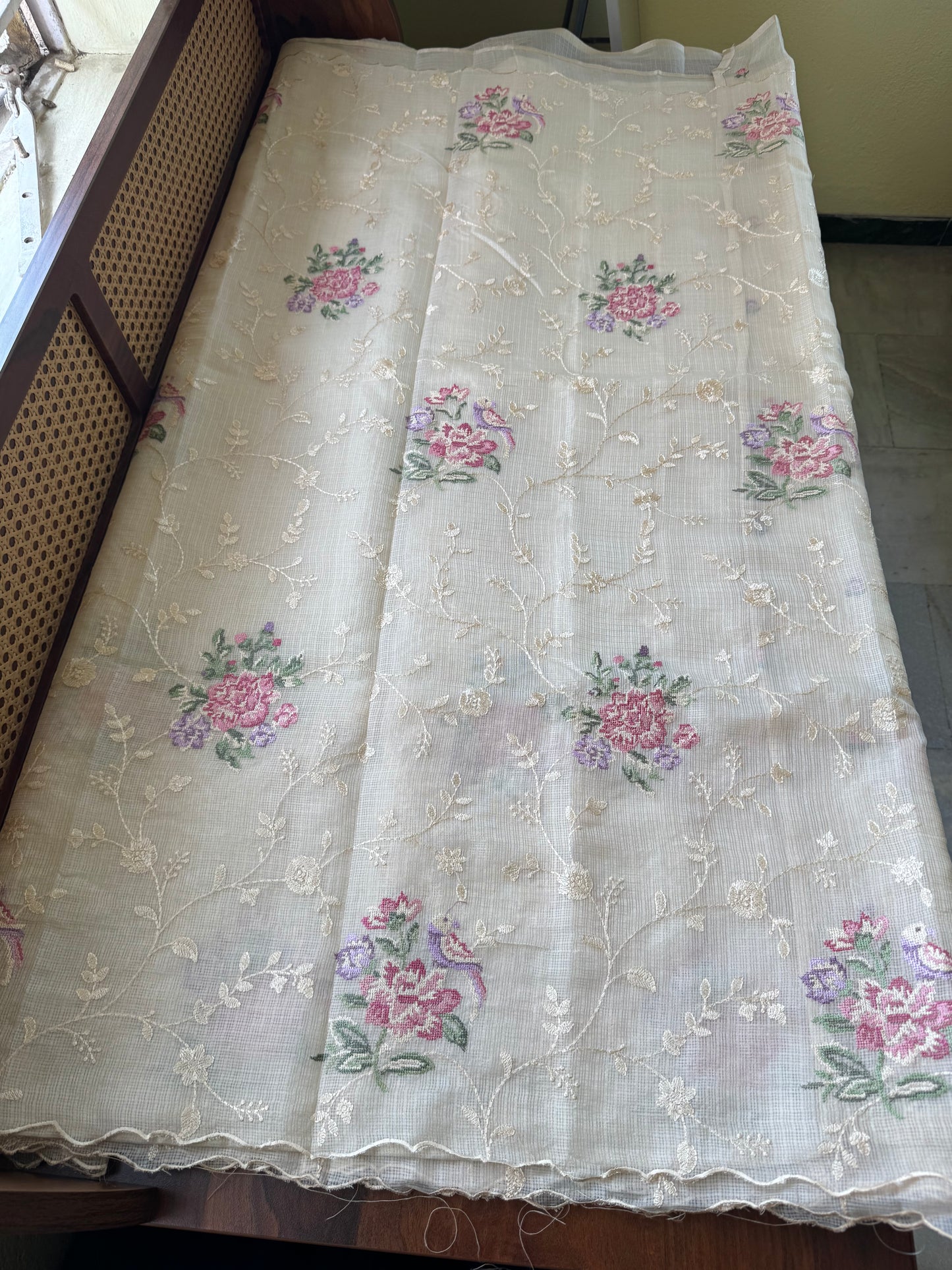 Embroidered Soft Kota Saree - Cream
