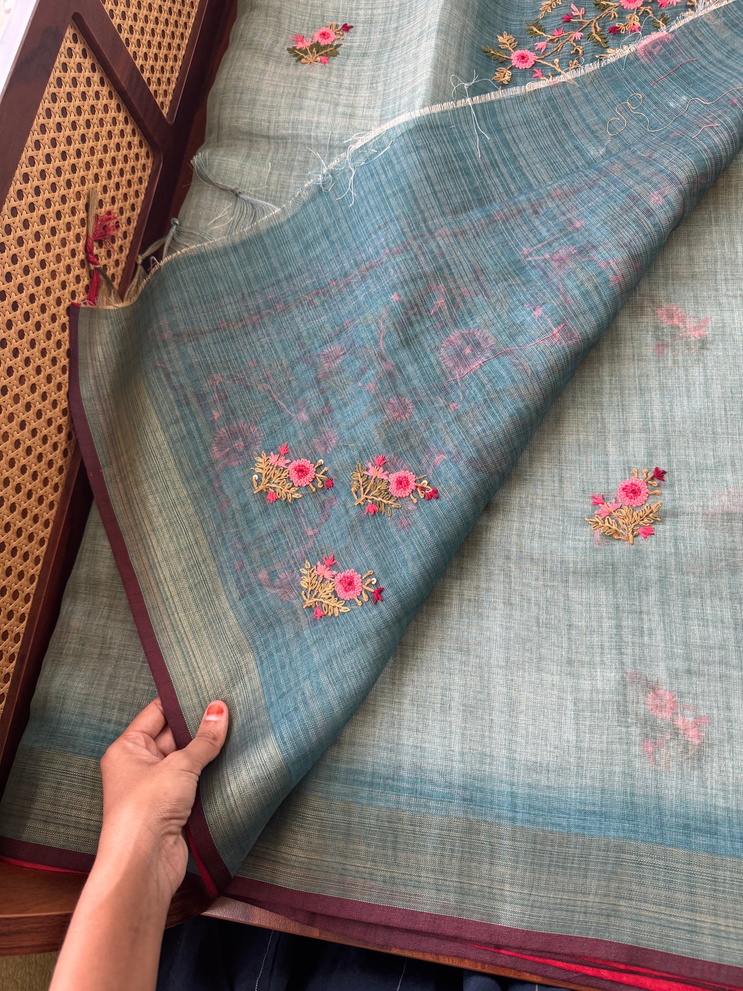 Premium Tissue Linen Sarees - Blue