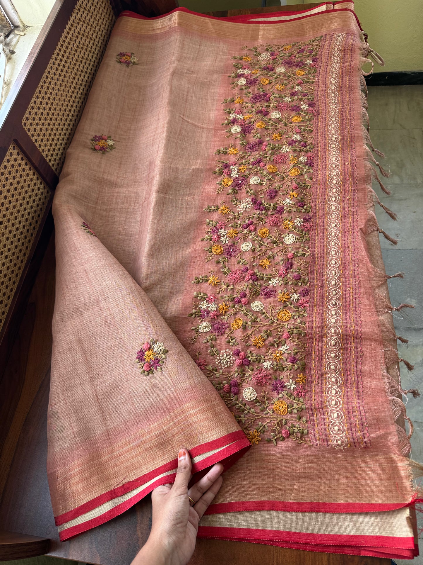 Premium Tissue Linen Sarees - Peach