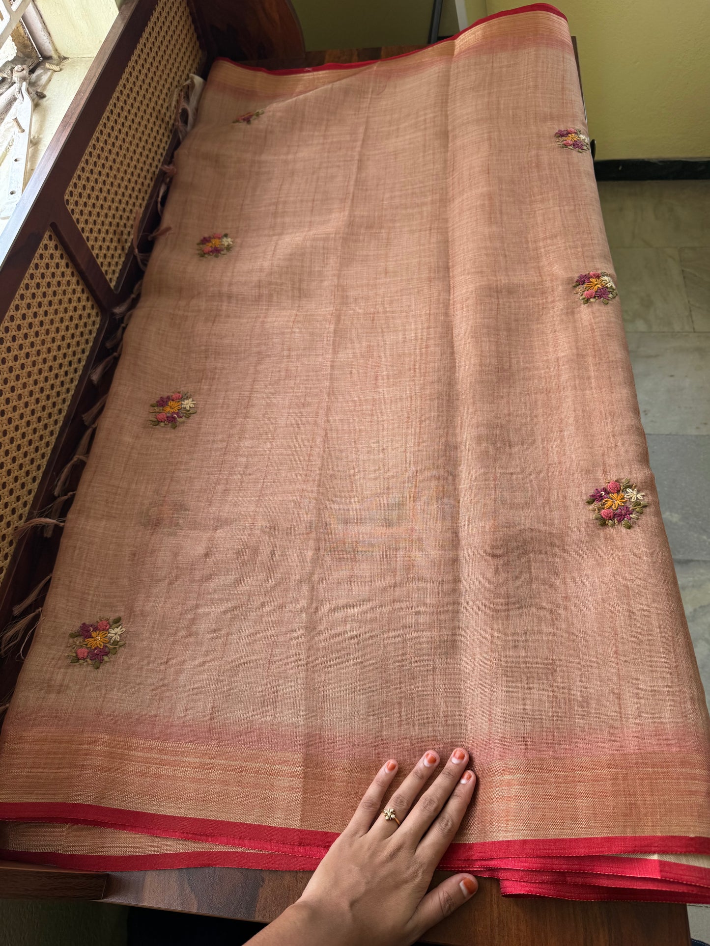 Premium Tissue Linen Sarees - Peach