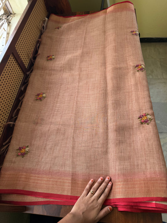 Premium Tissue Linen Sarees - Peach