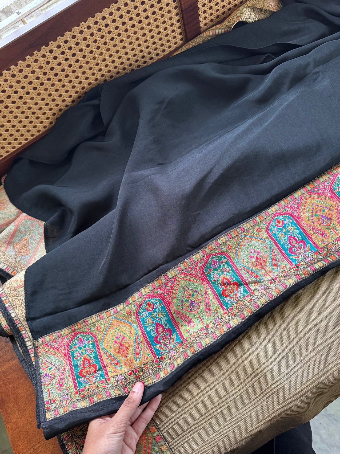 Luxe Pashmina Style Semi Silk Saree - Black