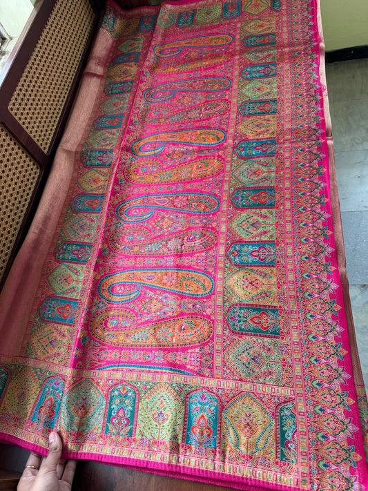 Luxe Pashmina Style Semi Silk Saree - Pink