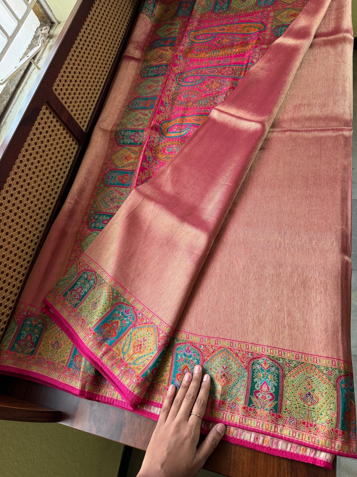 Luxe Pashmina Style Semi Silk Saree - Pink
