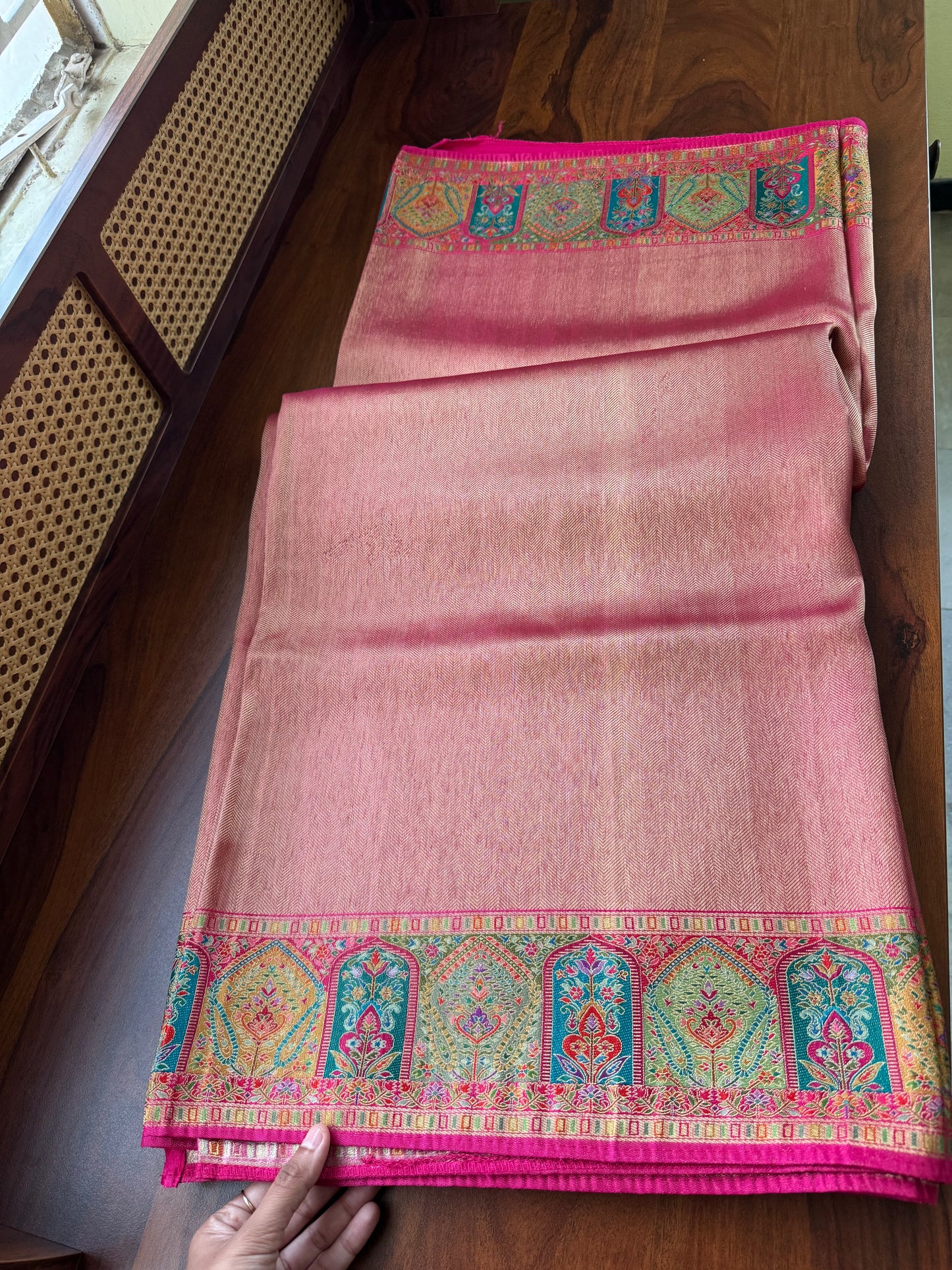 Luxe Pashmina Style Semi Silk Saree - Pink
