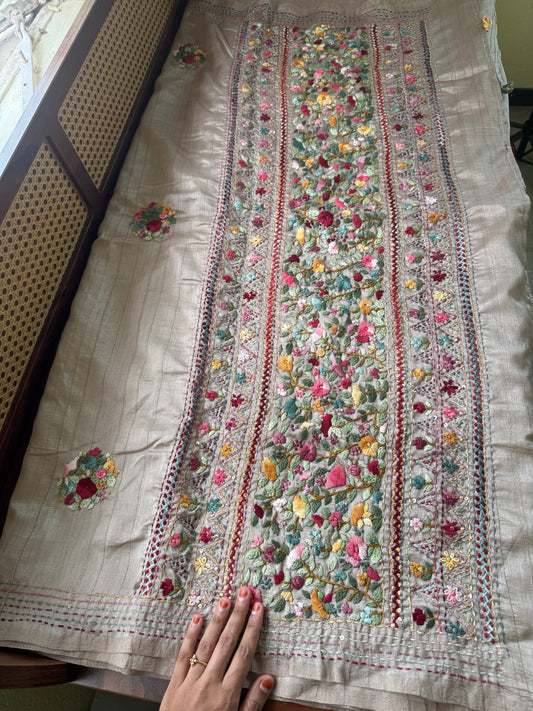 Premium Tussar Blend Saree with Handwork - Beige