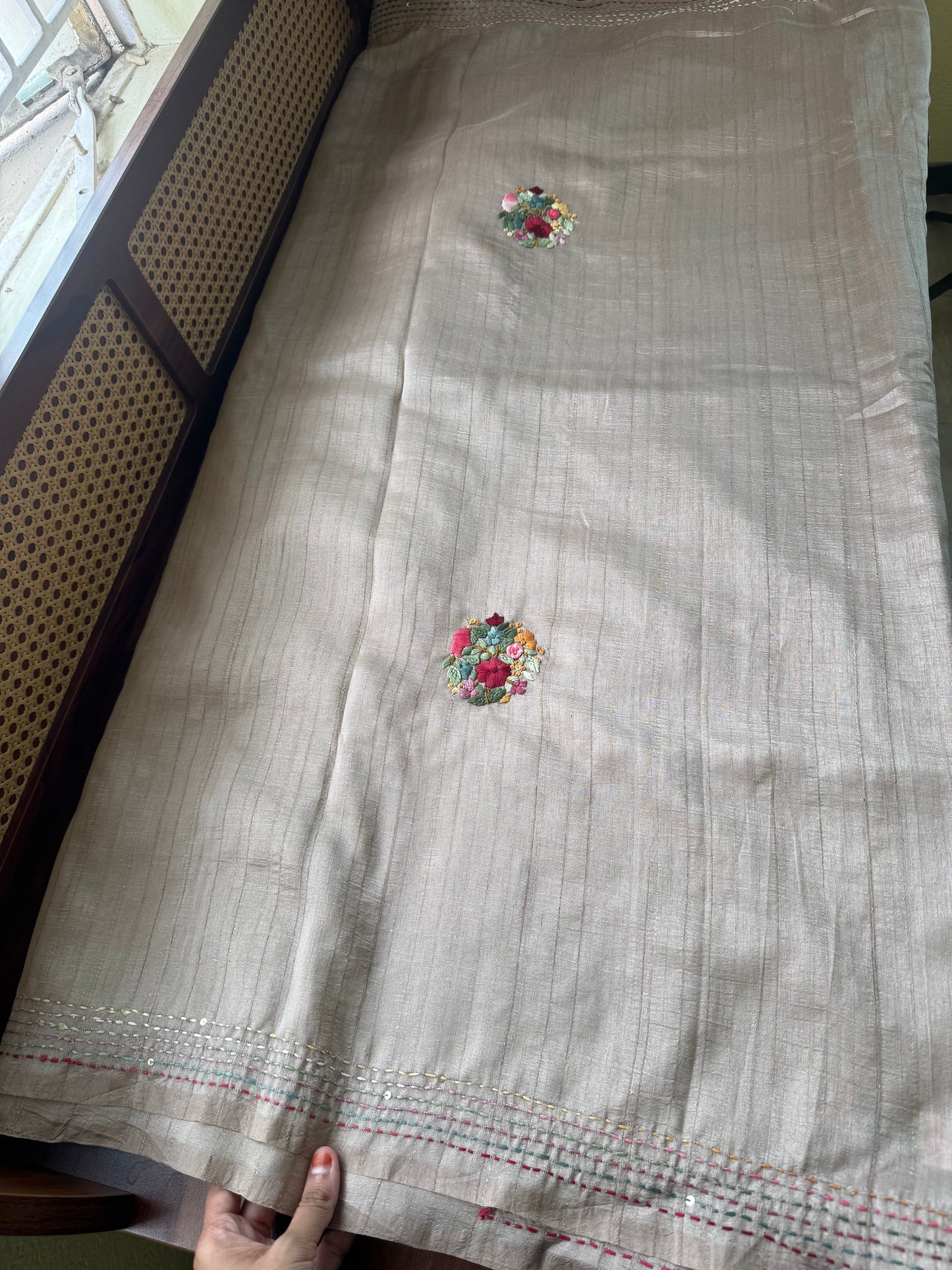 Premium Tussar Blend Saree with Handwork - Beige