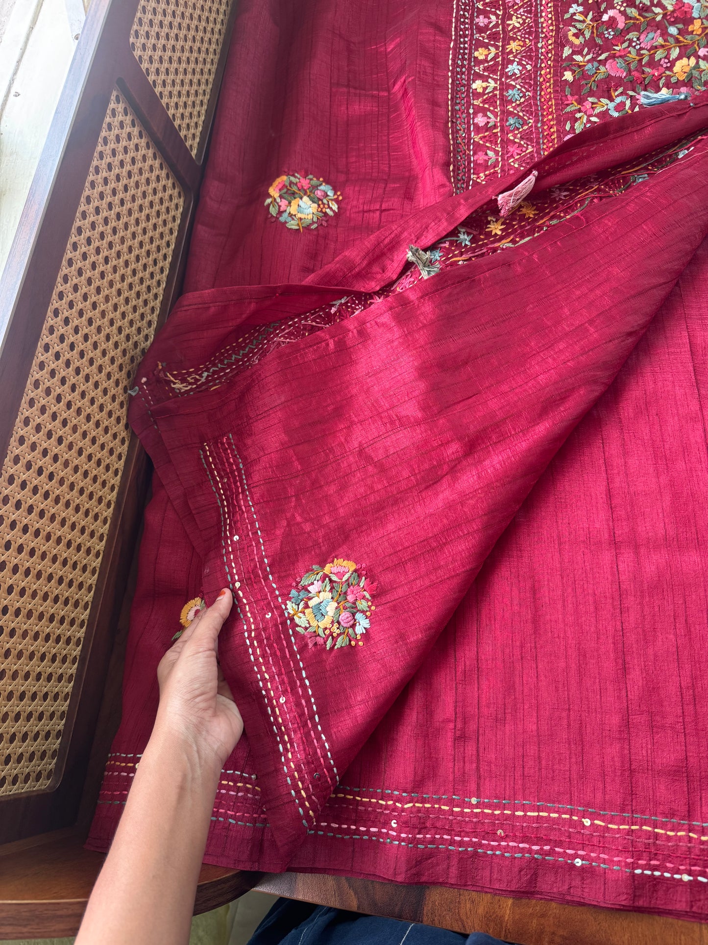 Premium Tussar Blend Saree with Handwork - Maroon
