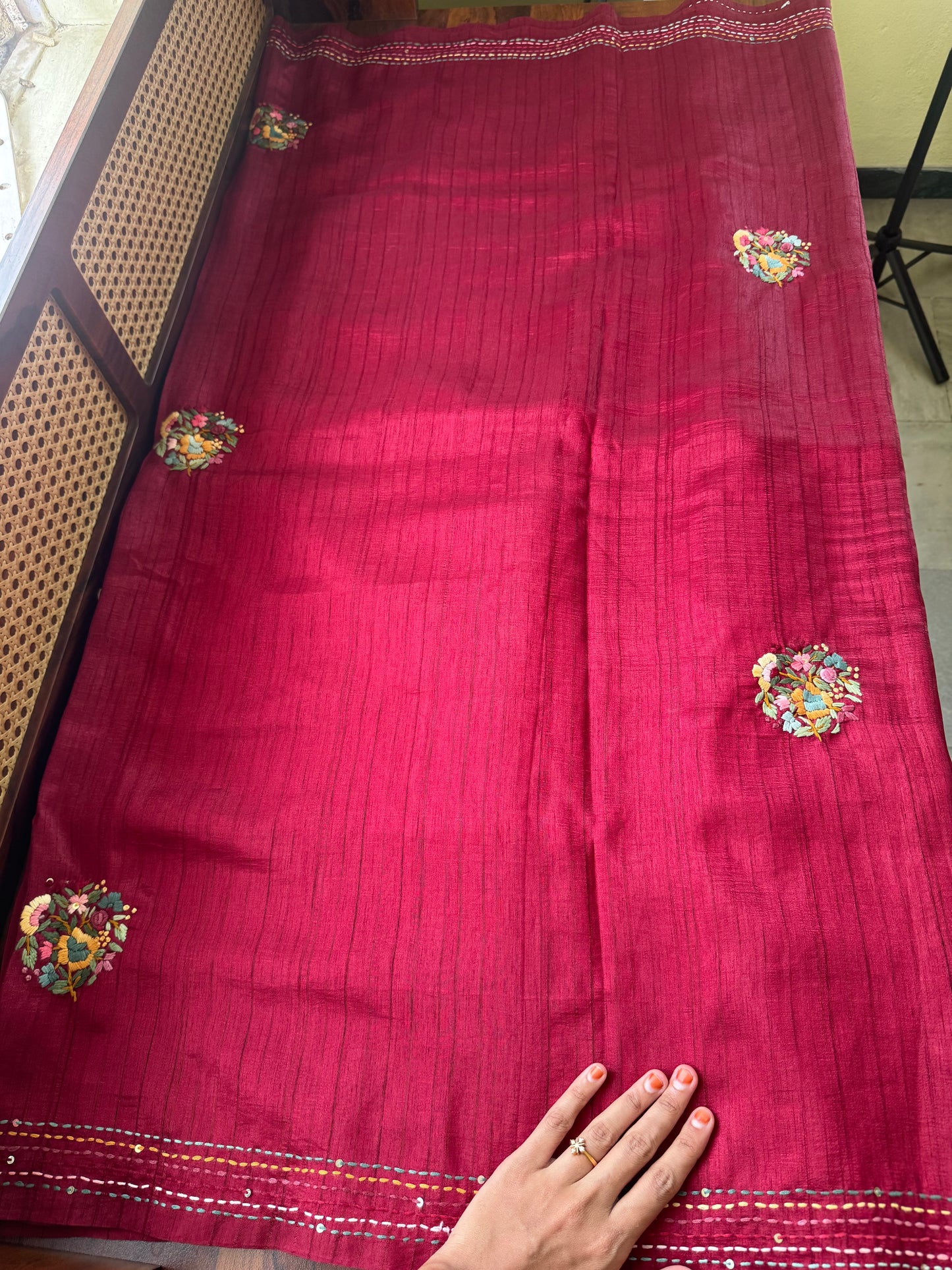 Premium Tussar Blend Saree with Handwork - Maroon