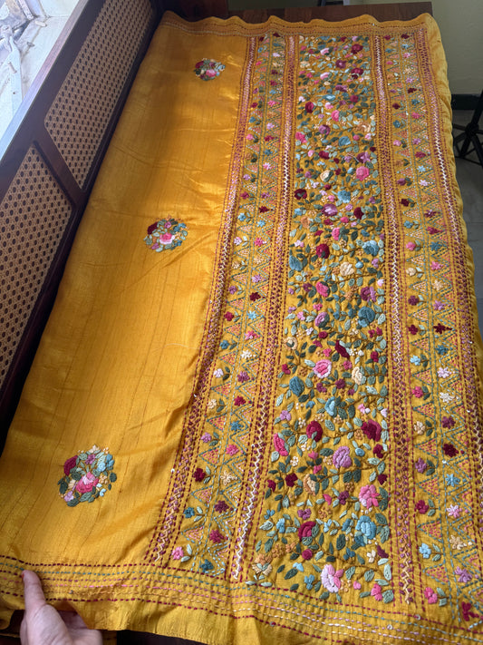Premium Tussar Blend Saree with Handwork - Yellow