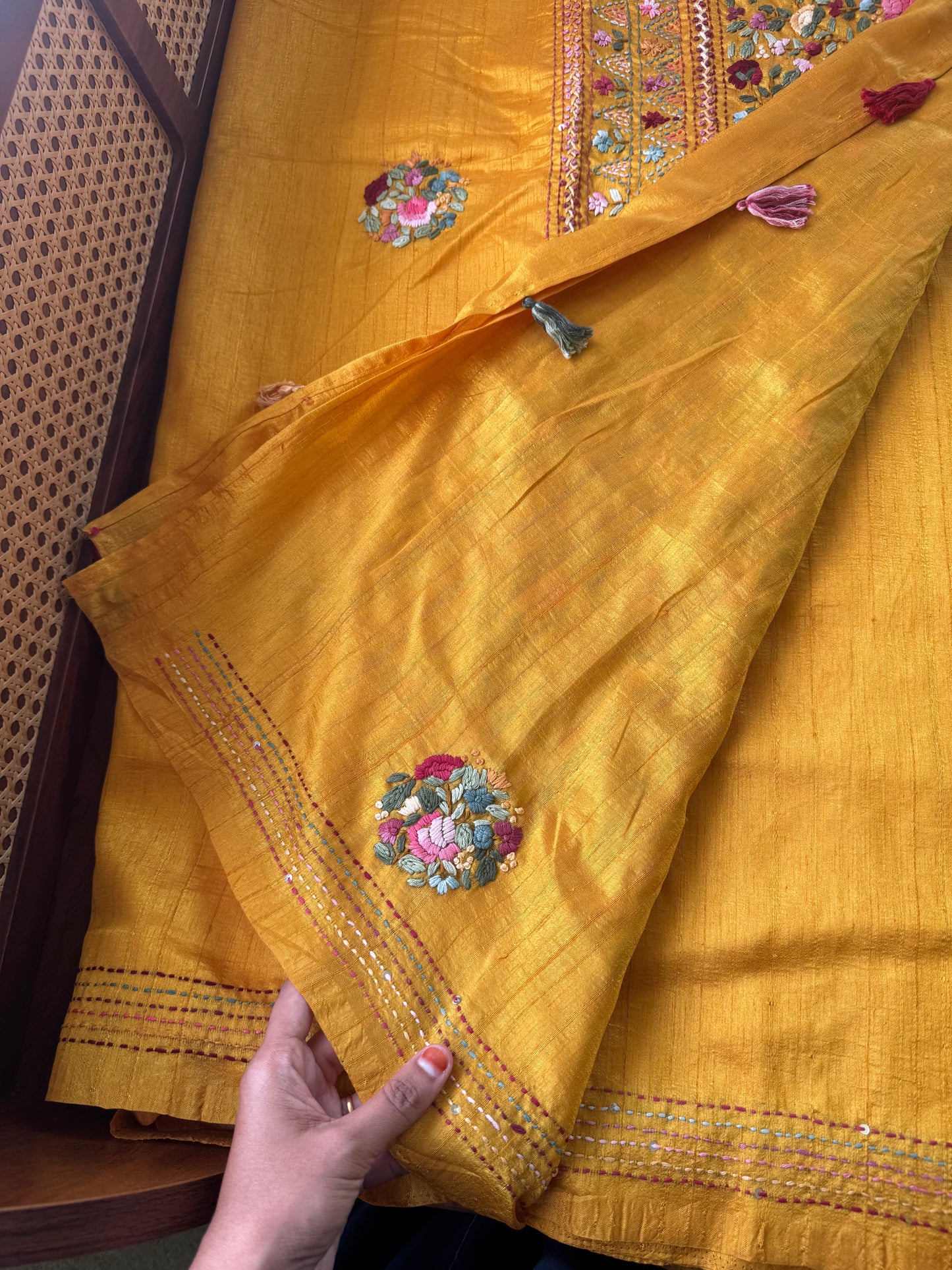 Premium Tussar Blend Saree with Handwork - Yellow