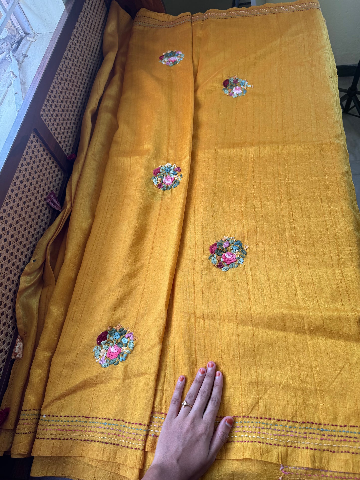 Premium Tussar Blend Saree with Handwork - Yellow