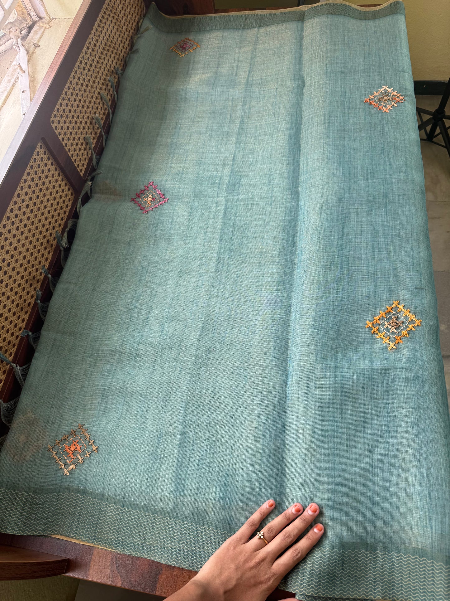 Premium Tissue Linen Sarees with heavy blouse - Blue