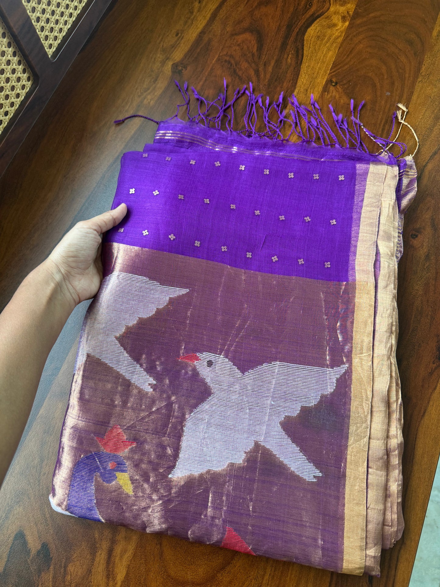 Pure Kora Jamdhani Saree - Violet