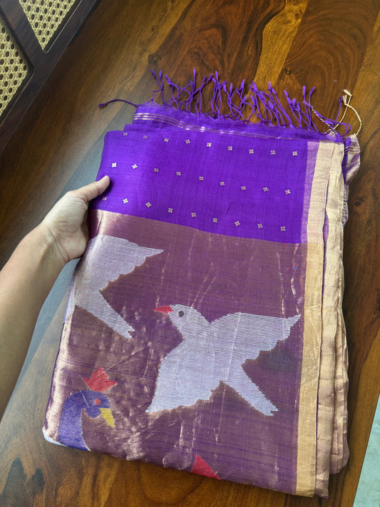 Pure Kora Jamdhani Saree - Violet