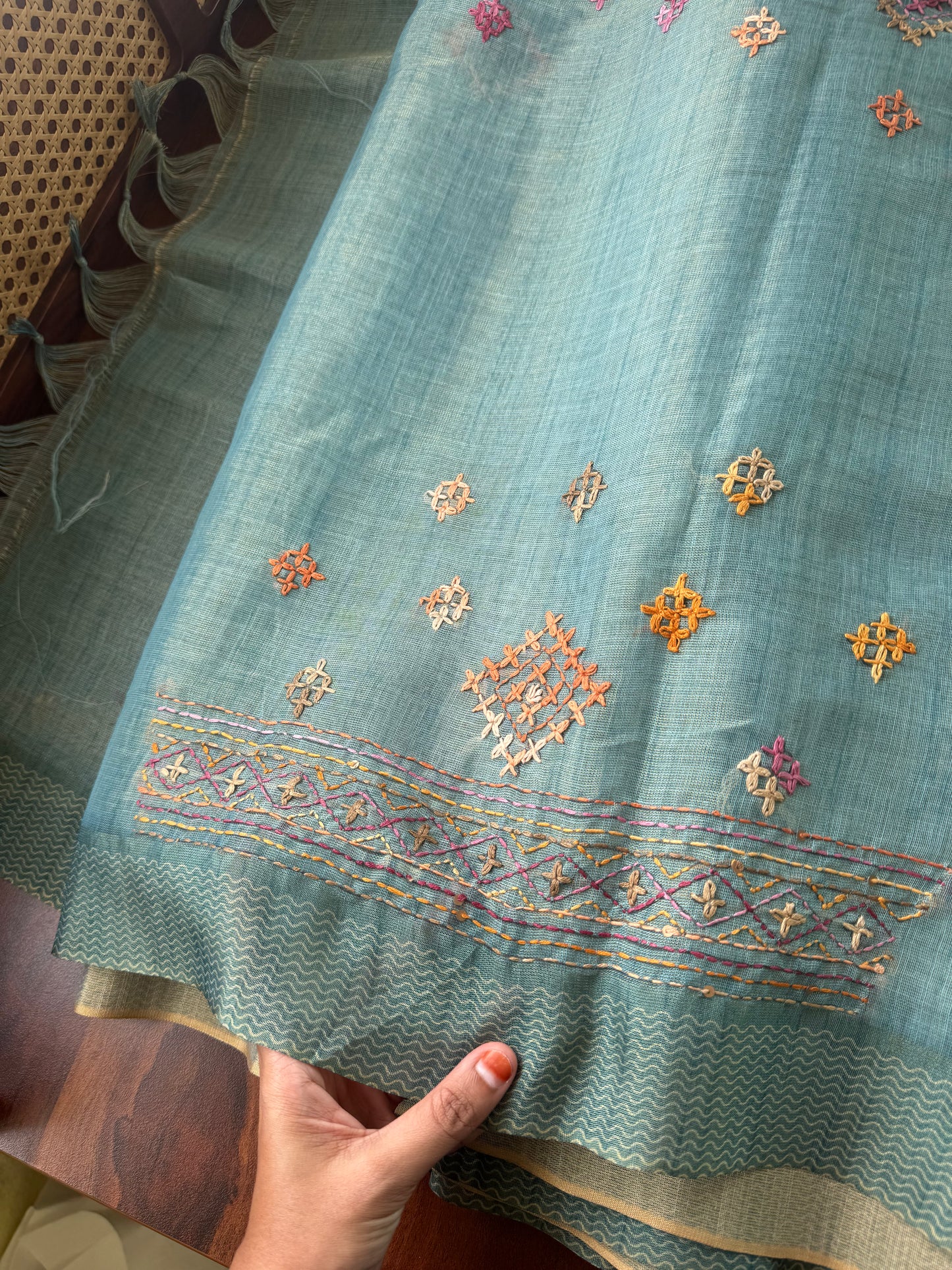 Premium Tissue Linen Sarees with heavy blouse - Blue