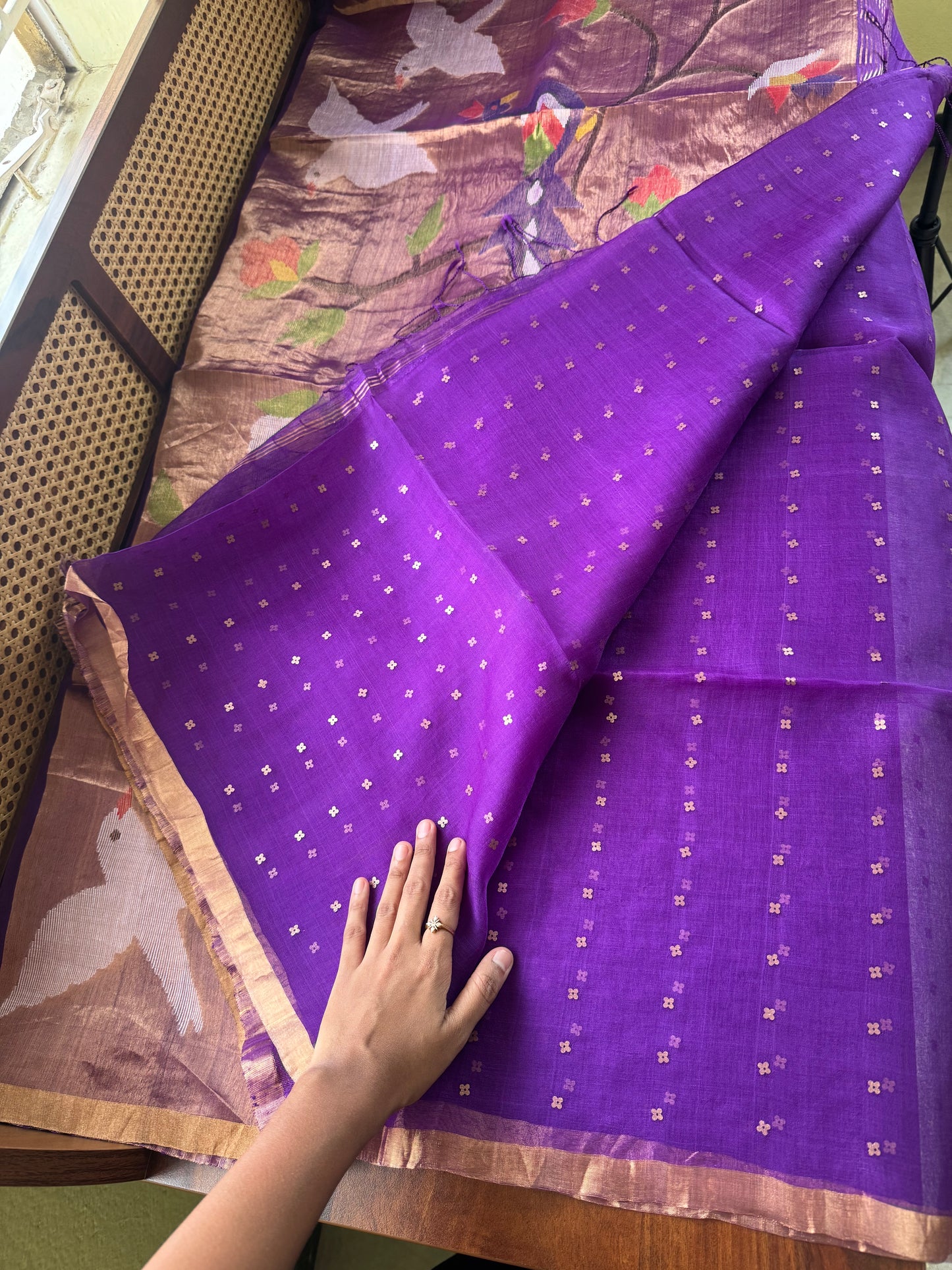 Pure Kora Jamdhani Saree - Violet
