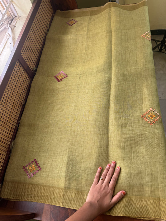 Premium Tissue Linen Sarees with heavy blouse - Green