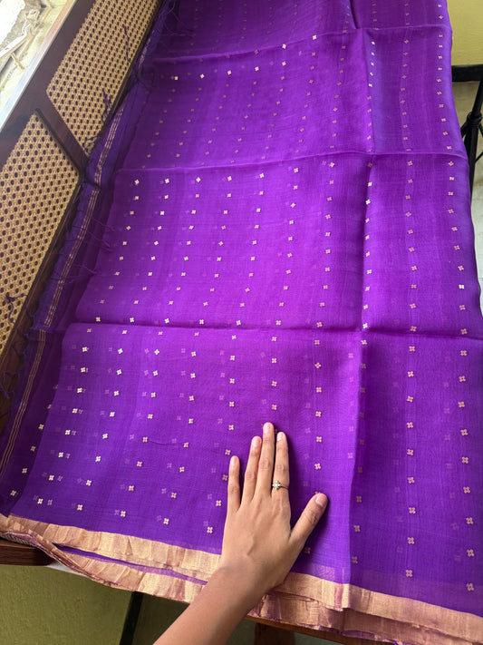 Pure Kora Jamdhani Saree - Violet