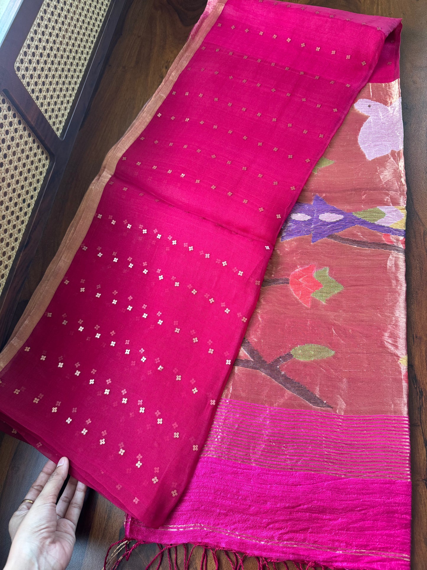 Pure Kora Jamdhani Saree - Pink